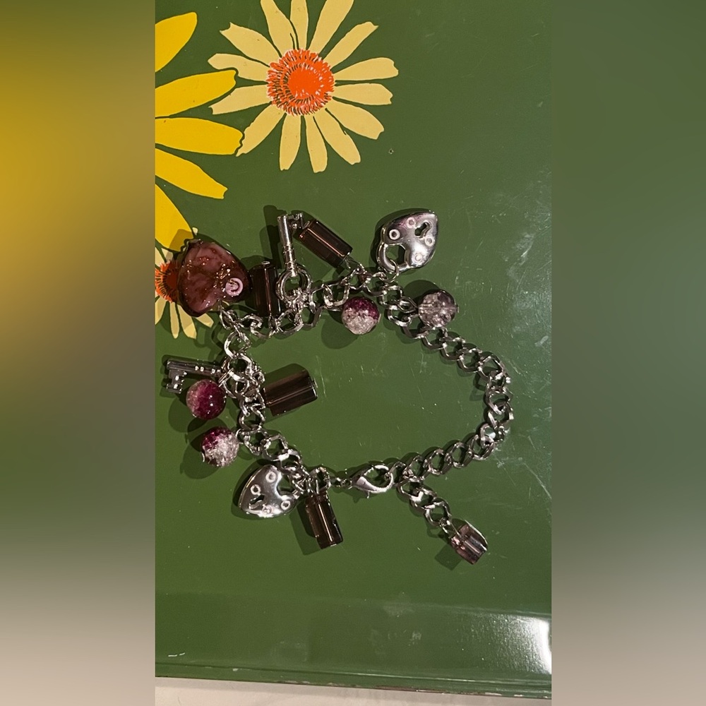Silver and Purple Charm Bracelet
